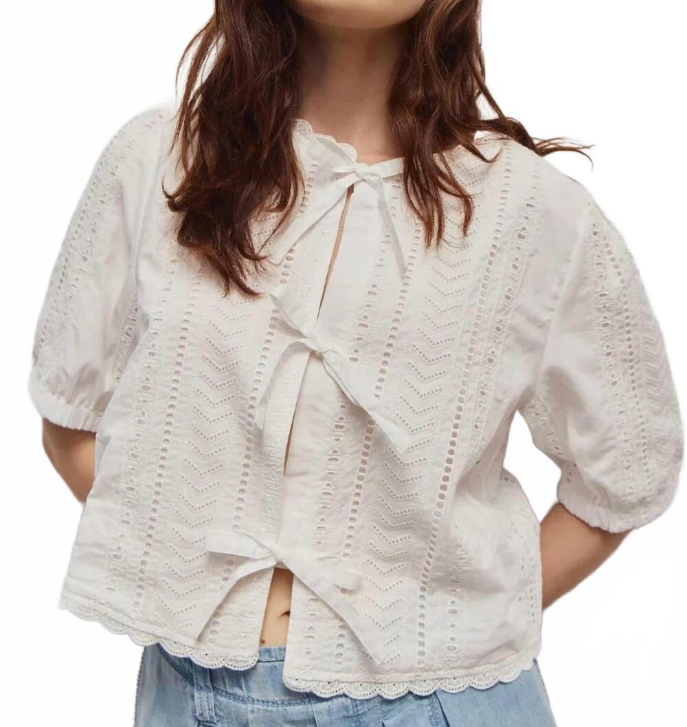 NEW MELISSA NEPTON giana tie front blouse in off white